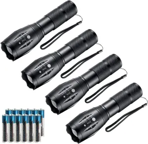 LED Flashlights,4pack Tactical Flashlight High Lumens Lights with 12Pack AAA Batteries Portable Waterproof Zoomable Flashlight with 5 Mode for Camping/Outdoor/Emergency(Black-4pack)