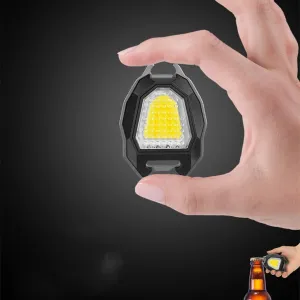 LED Mini COB Working Flashlight with Function of Bottle opener, Adjustable Stand, Whistle, Cigare tte Lighter, Magnetic Base Support, Waterproof and Rechargeable Keychain Flashlights, 7 Light Modes