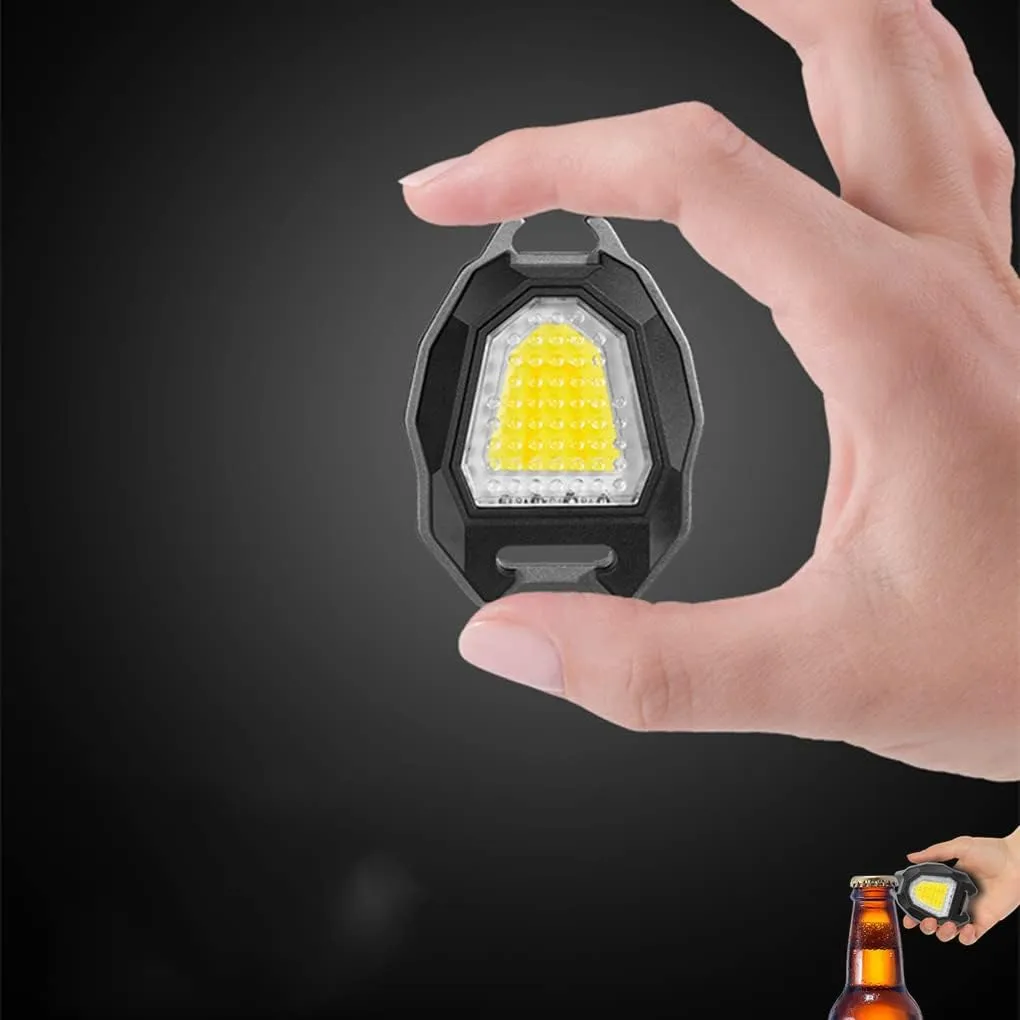 LED Mini COB Working Flashlight with Function of Bottle opener, Adjustable Stand, Whistle, Cigare tte Lighter, Magnetic Base Support, Waterproof and Rechargeable Keychain Flashlights, 7 Light Modes