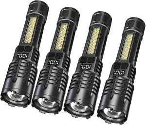 LED Tactical Flashlight Bright,5Modes High Lumens,Zoomable,Everyday Small Flashlights Powerful for Camping Accessory,Emergency,Only Flashlights(4 Pack)