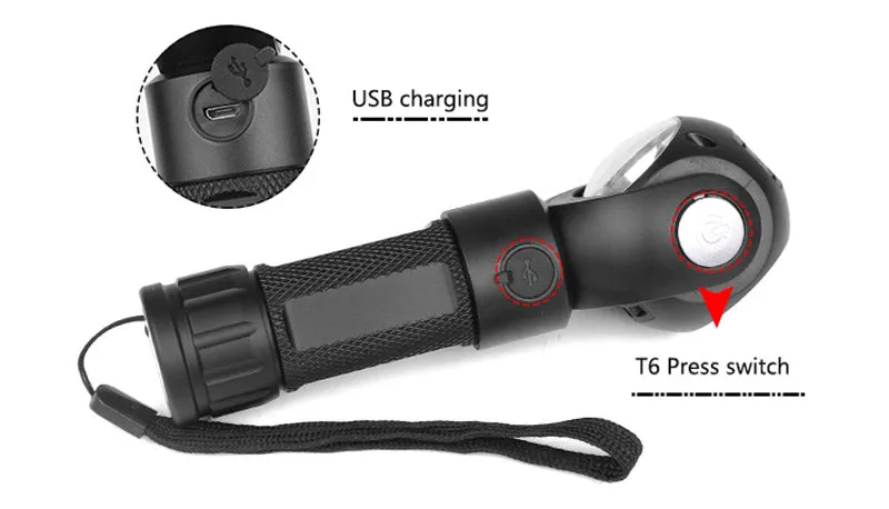 LED Work Flashlight Magnetic Light 9000 Lumen XM-L T6 With Battery