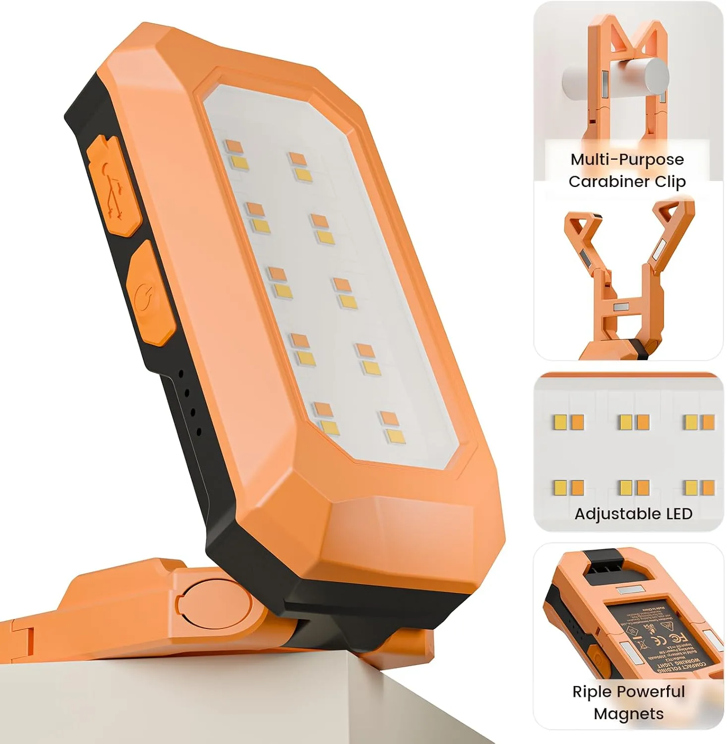 LED Work Light Rechargeable Ultra Compact Foldable 500 Lumen Cordless Work Lighting, Adjustable 180° Stand, 3000K-6500K CCT, IP54 Waterproof, Compact (Ultra Compact)