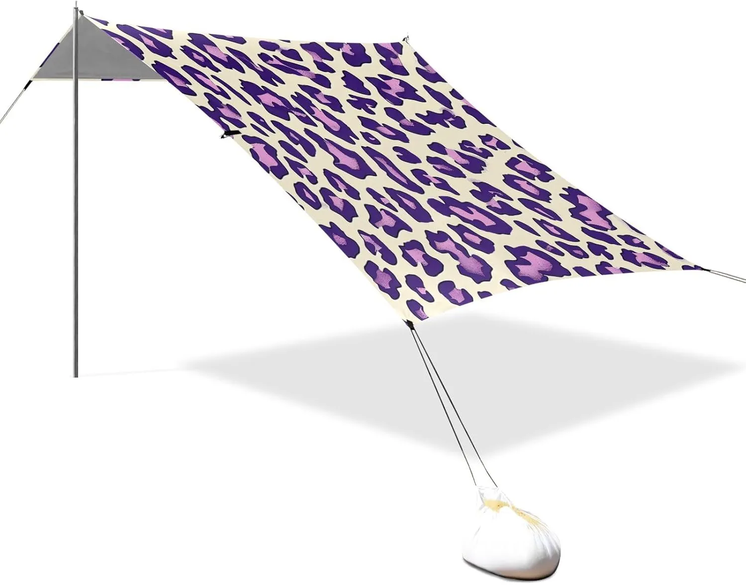 Leopard Purple Designed UPF50 Foldable Beach Tent Lightweight Large Sun Shelter with Sturdy Poles, Sandbags and Shovel for Camping Trips, Fishing, Backyard Fun or Picnics Sombra para Playa