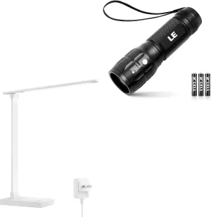Lepro Outdoor & Indoor Light Bundle-LED Flashlights High Lumens, Small Flashlight, Zoomable, Waterproof   LED Desk Lamp for Home Office, 9.5W 750LM Metal Touch Control Desk Light, 5 Color Modes