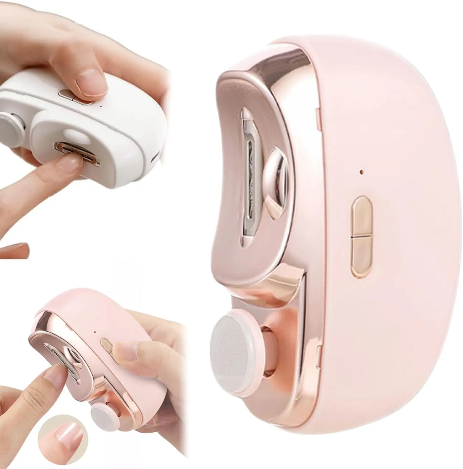 Licaberry Electric Nail Trimmer, 3 in 1 Automatic Electric Nail Clipper with Polishing, USB Rechargeable Electric Nail Trimmer, Electric Nail Clipper with LED Light, for Elderly, Adults (Pink)