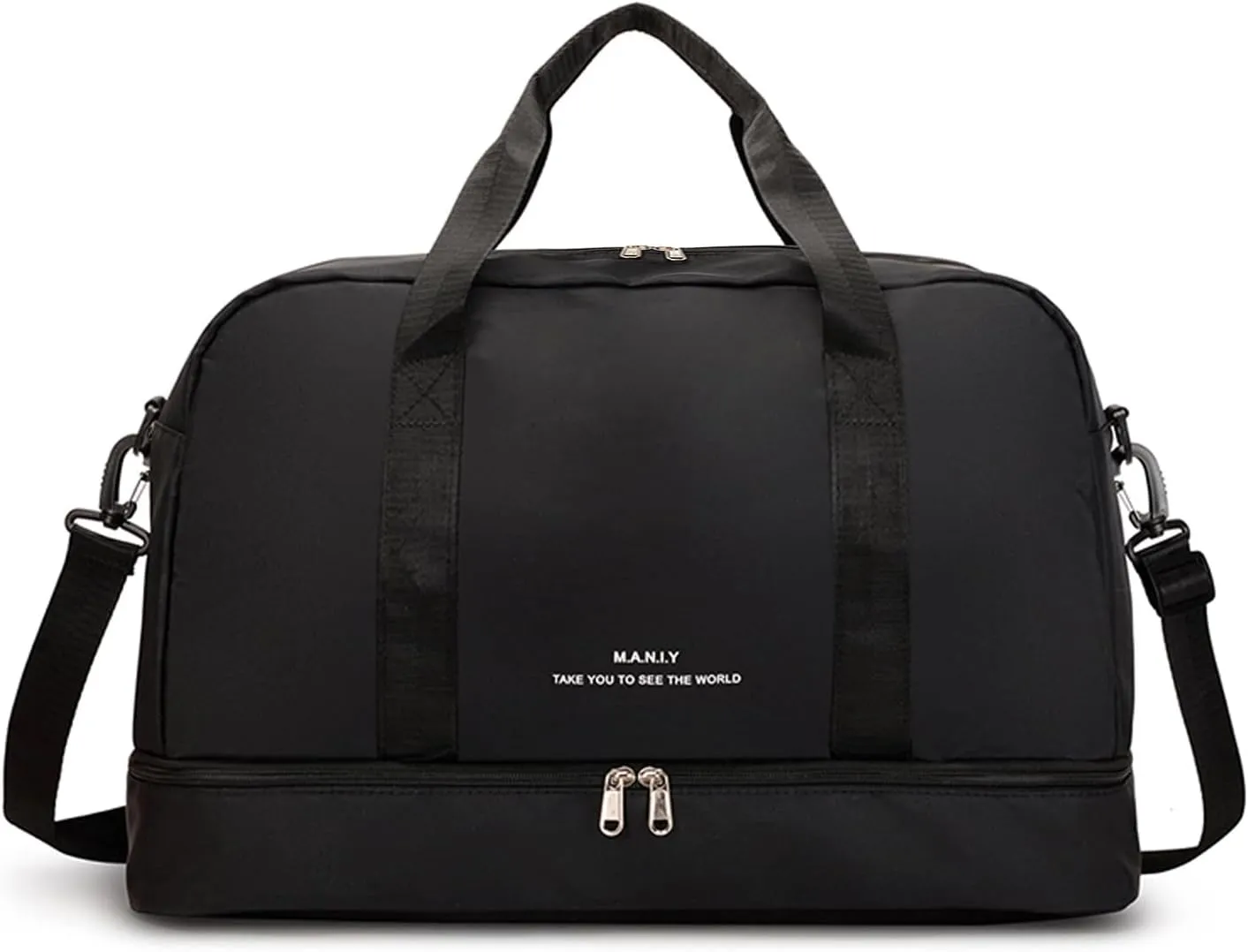Light Gym Bag for Women, Travel Duffel Bag with Shoe Compartment, Weekender Overnight Bag with Wet Pocket for Women, Travel, Gym, Yoga （Black）