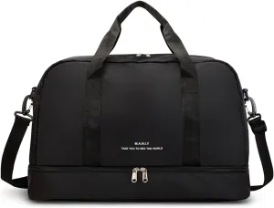 Light Gym Bag for Women, Travel Duffel Bag with Shoe Compartment, Weekender Overnight Bag with Wet Pocket for Women, Travel, Gym, Yoga （Black）