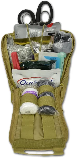 Lightning X Products Premium Nylon MOLLE Pouch Emergency Kit, Ideal for Tactical Medics, Military, Outdoor Enthusiasts (8" x 5.5" x 4", Black or Tan, Ideal for Gunshot Wounds and Bleeding Control)