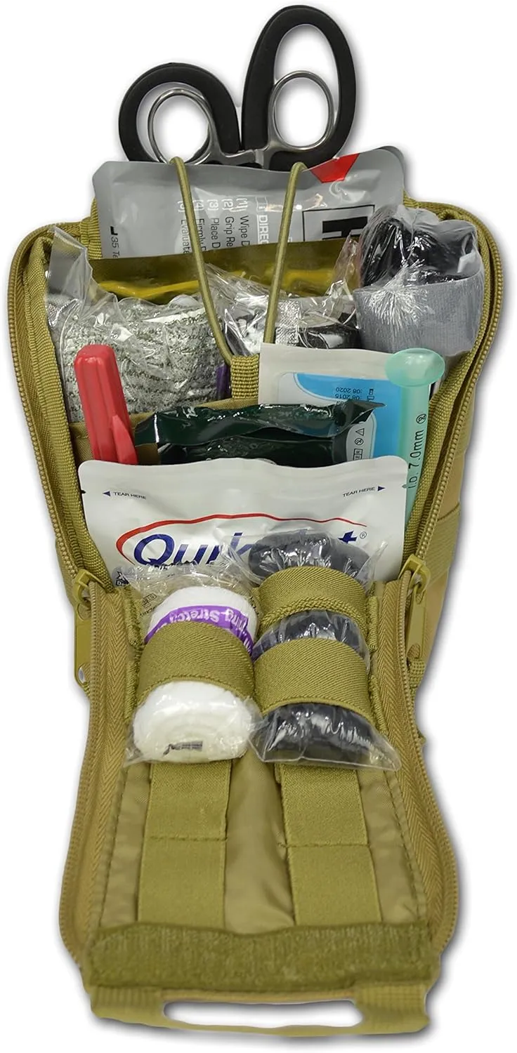 Lightning X Products Premium Nylon MOLLE Pouch Emergency Kit, Ideal for Tactical Medics, Military, Outdoor Enthusiasts (8" x 5.5" x 4", Black or Tan, Ideal for Gunshot Wounds and Bleeding Control)