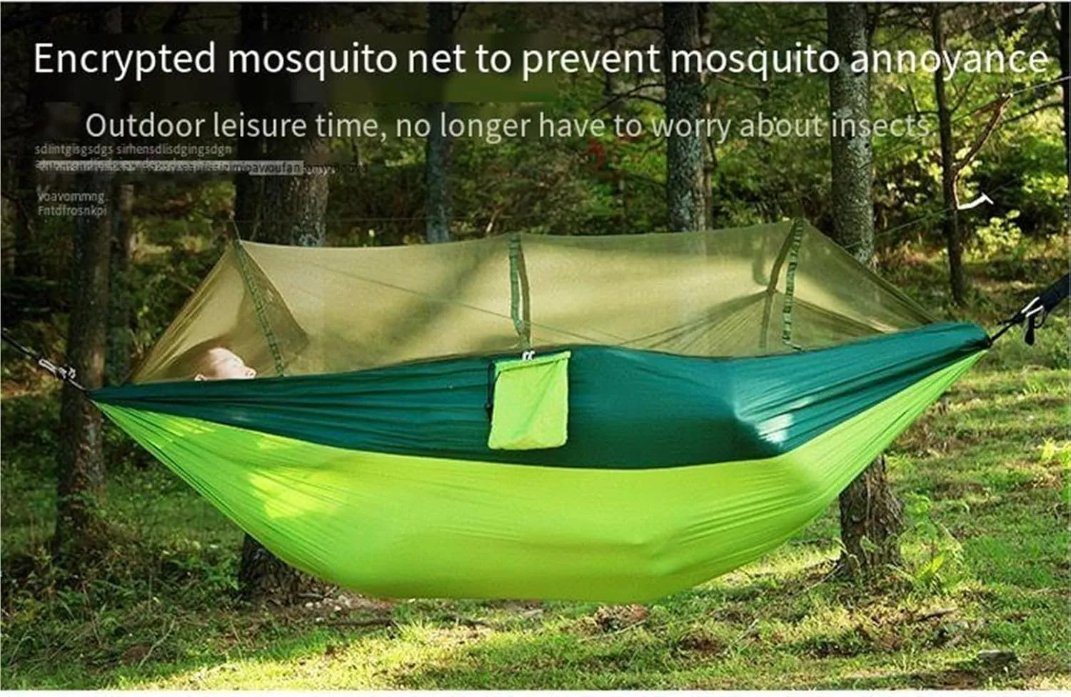 Lightweight Double Camping Hammock with Mosquito Net - Outdoor Portable Nylon Hanging Tent for Two(Grey Blue)