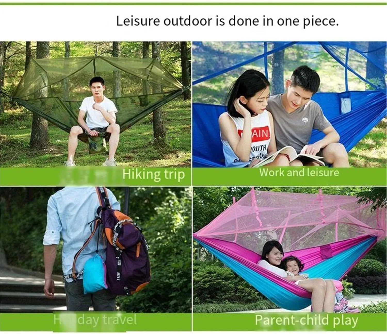 Lightweight Double Camping Hammock with Mosquito Net - Outdoor Portable Nylon Hanging Tent for Two(Grey Blue)