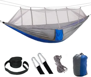 Lightweight Double Camping Hammock with Mosquito Net - Outdoor Portable Nylon Hanging Tent for Two(Grey Blue)