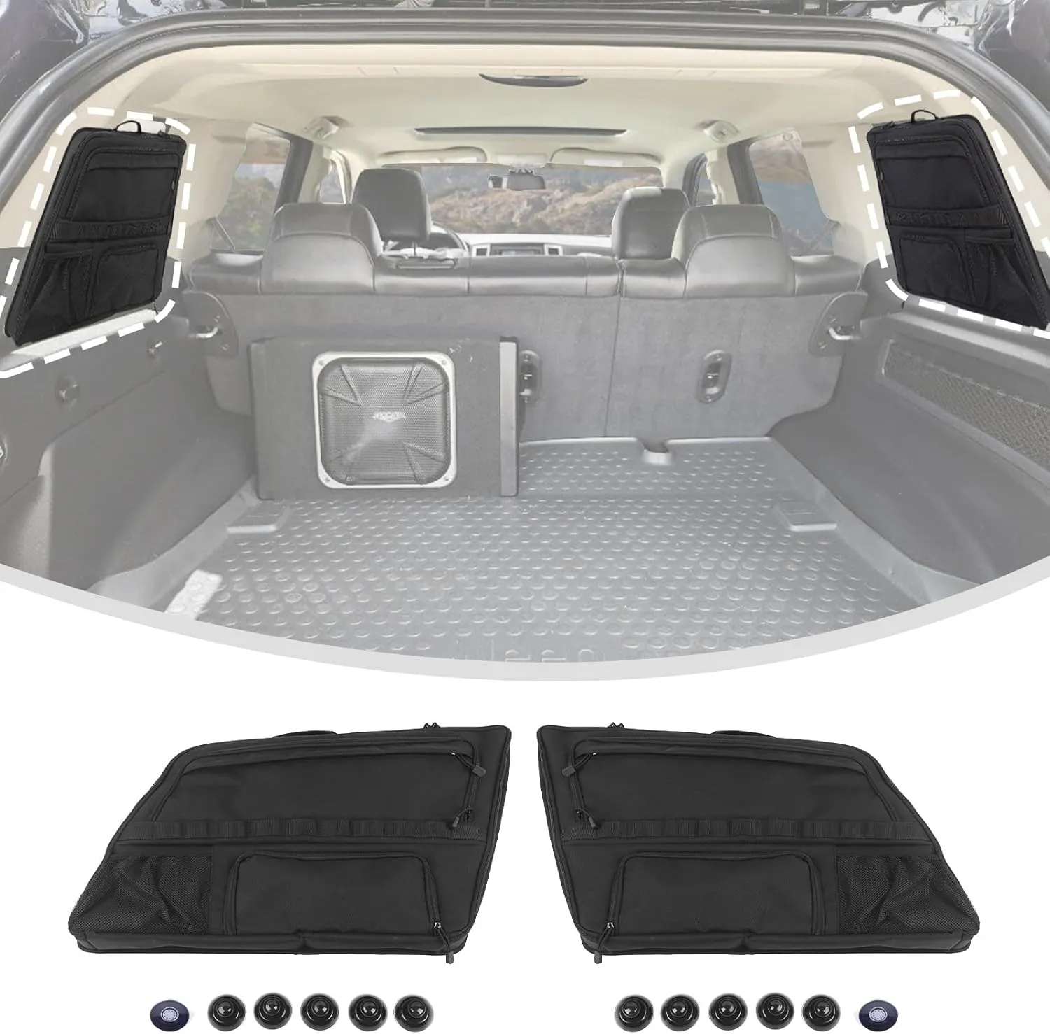 Linskip Rear Side Window Storage Bag Compatible with 3th gen Jeep Grand Cherokee 2007-2010, Storage Bag for Jeep Grand Cherokee Trunk Organizer Accessories Pair(black)