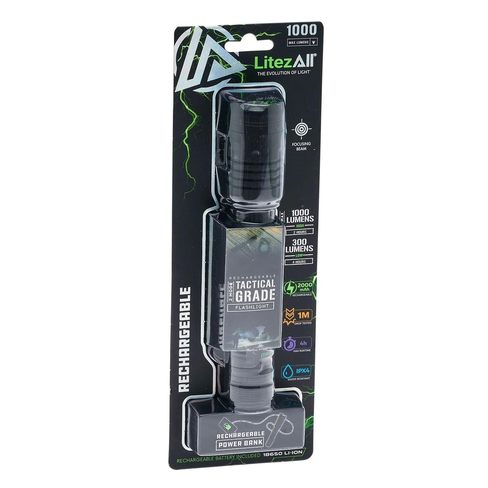 LitezAll 1000 Lumen Rechargeable Tactical Flashlight