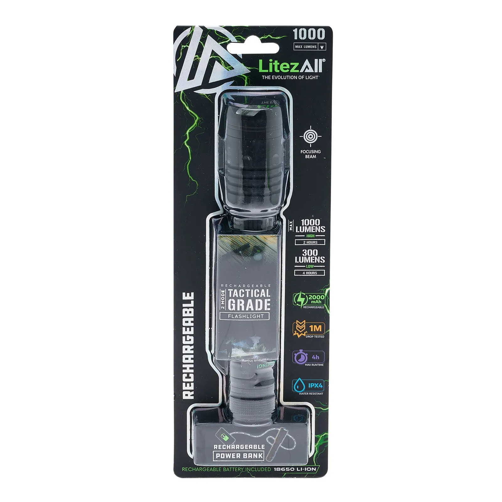 LitezAll 1000 Lumen Rechargeable Tactical Flashlight