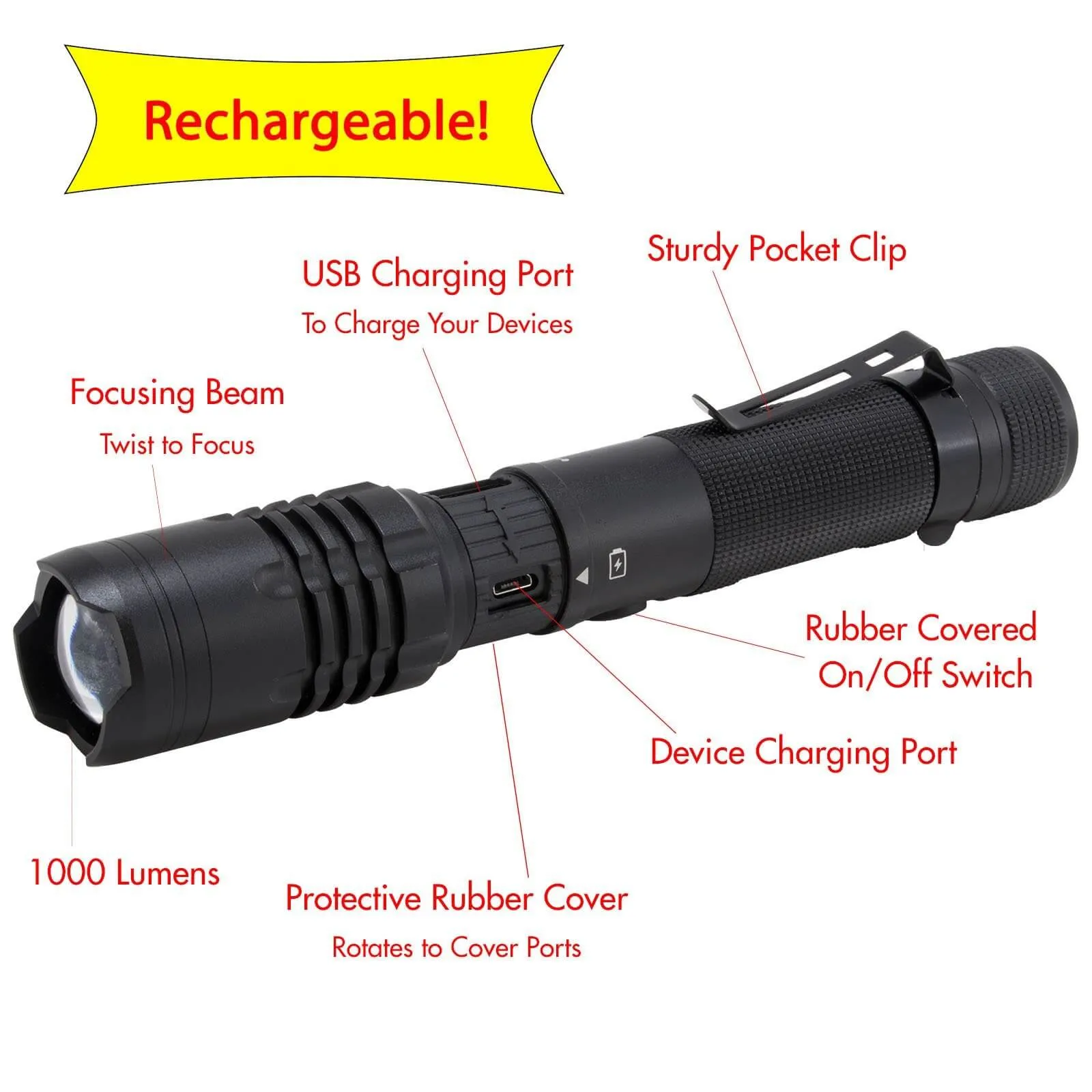 LitezAll 1000 Lumen Rechargeable Tactical Flashlight