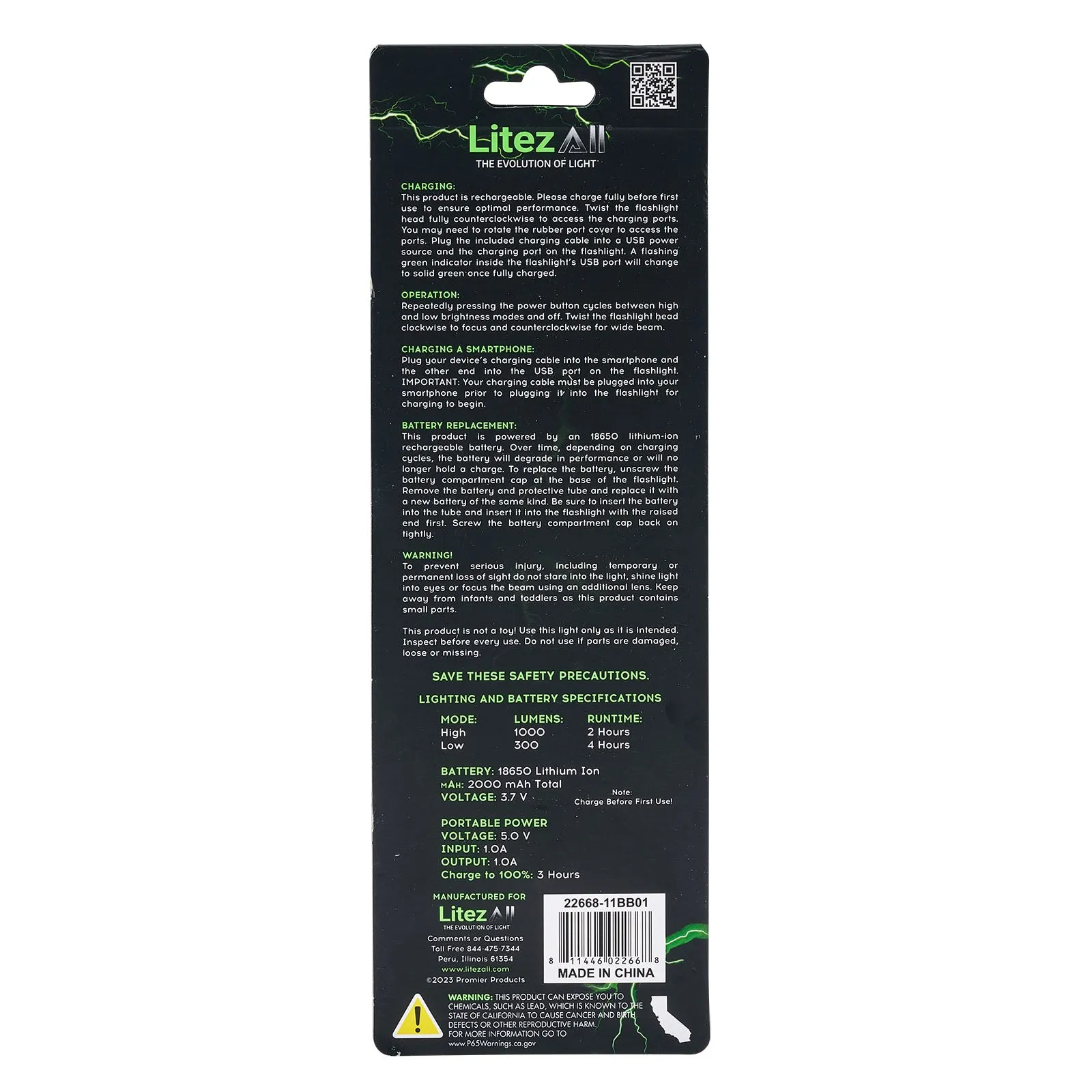 LitezAll 1000 Lumen Rechargeable Tactical Flashlight