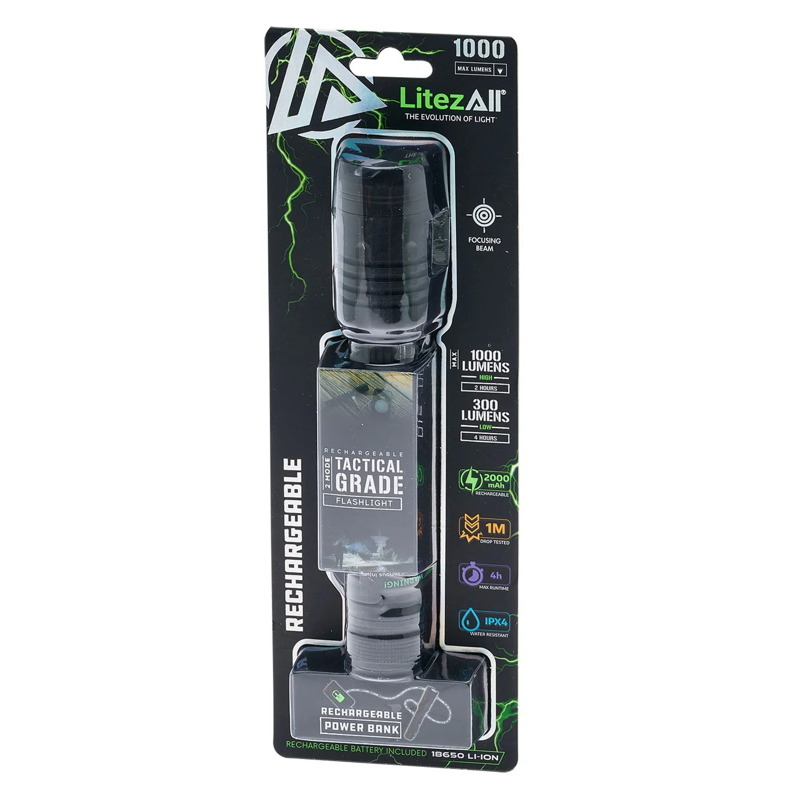 LitezAll 1000 Lumen Rechargeable Tactical Flashlight