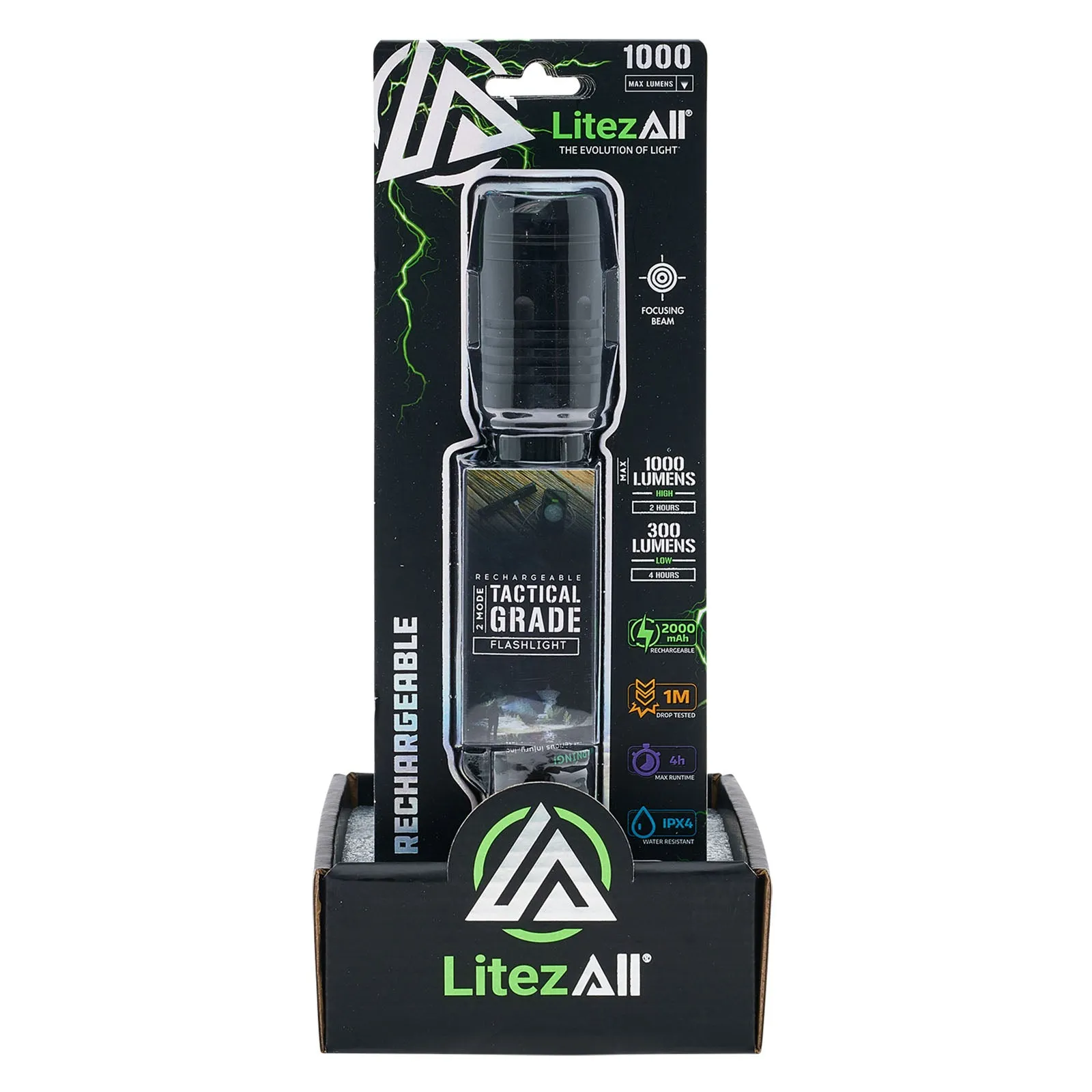 LitezAll 1000 Lumen Rechargeable Tactical Flashlight