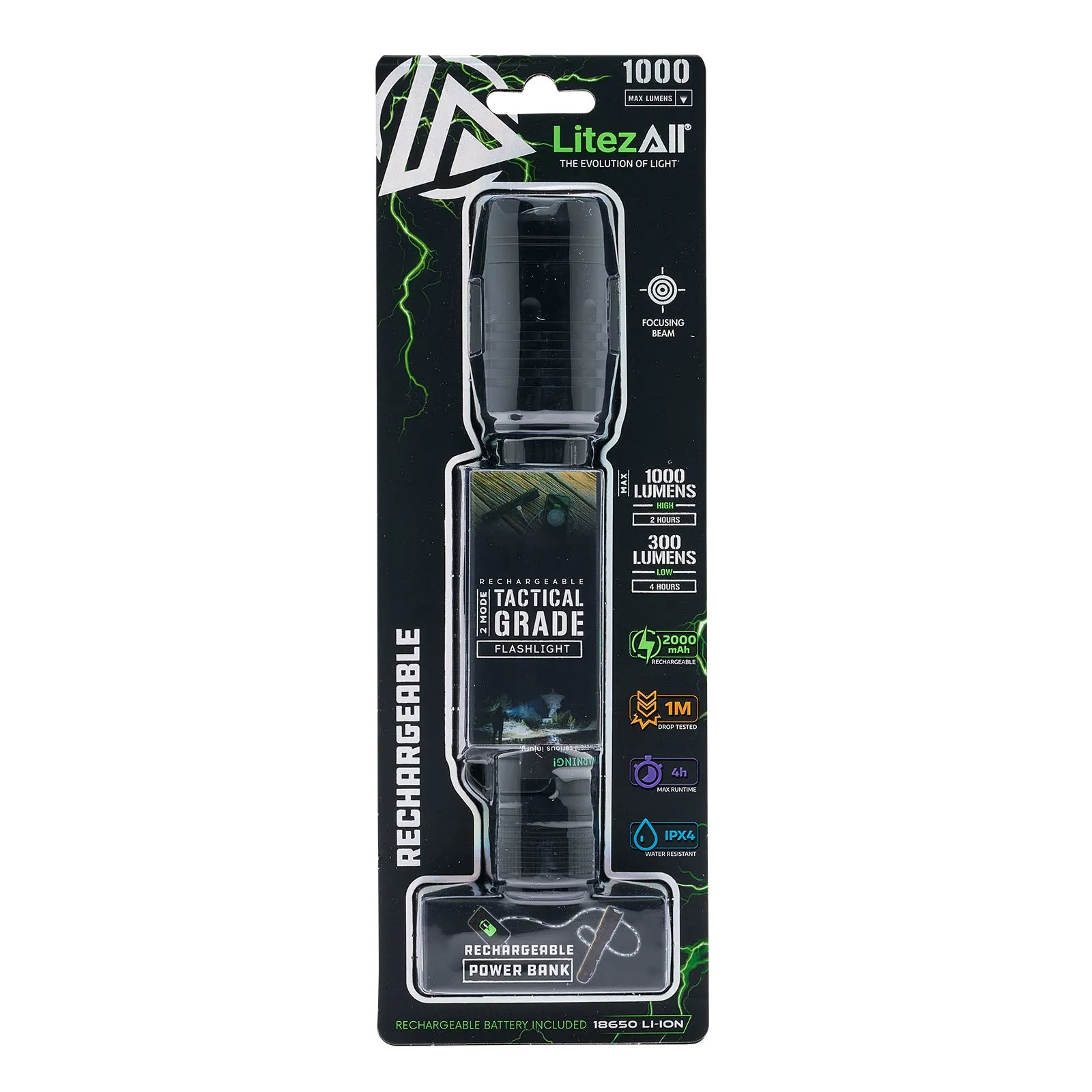 LitezAll 1000 Lumen Rechargeable Tactical Flashlight