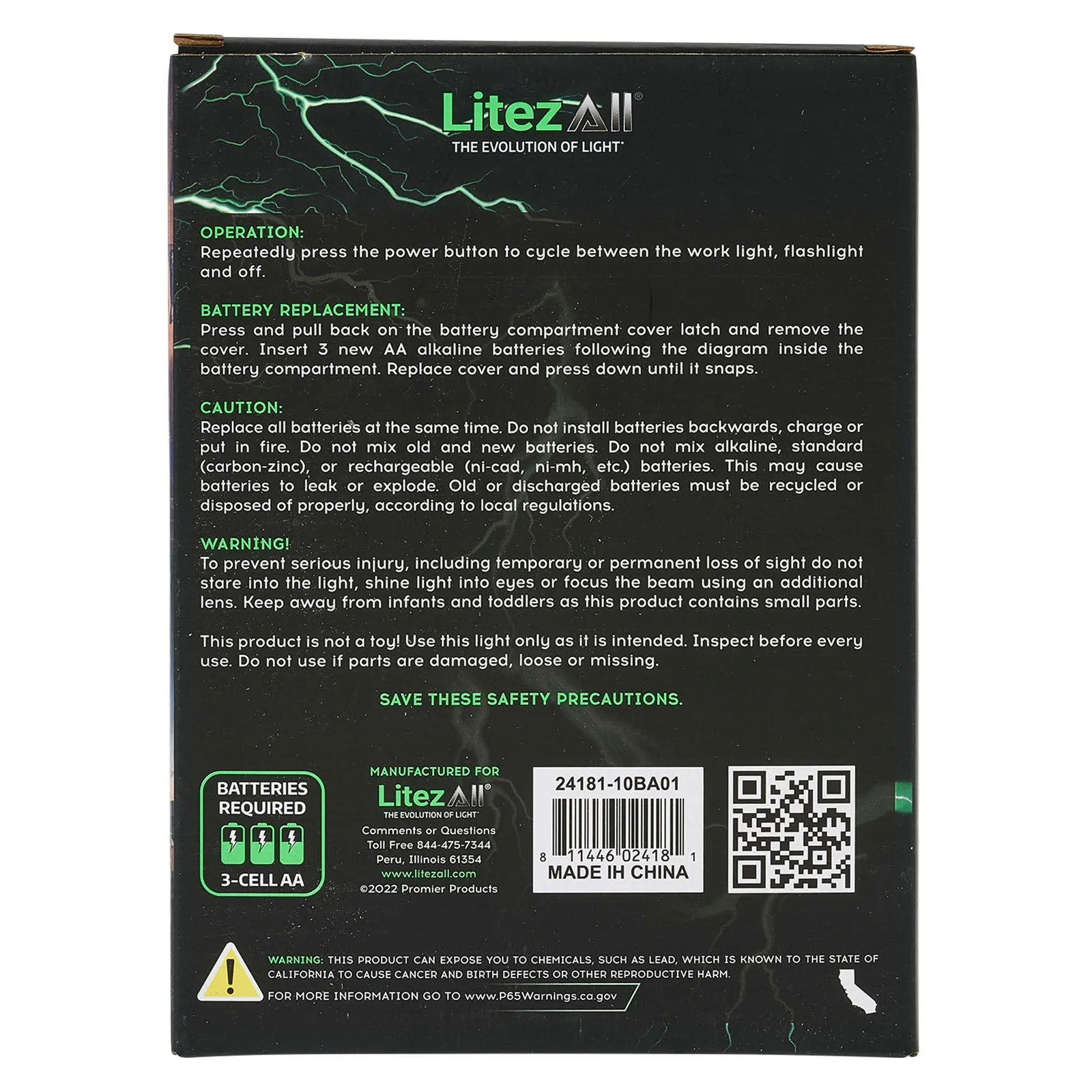 LitezAll 250 Lumen Work Light with Flashlight