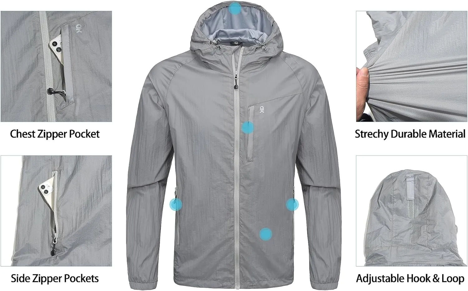 Little Donkey Andy Men's Packable Lightweight Hooded Jacket Windproof Windbreaker with Recycled Insulation
