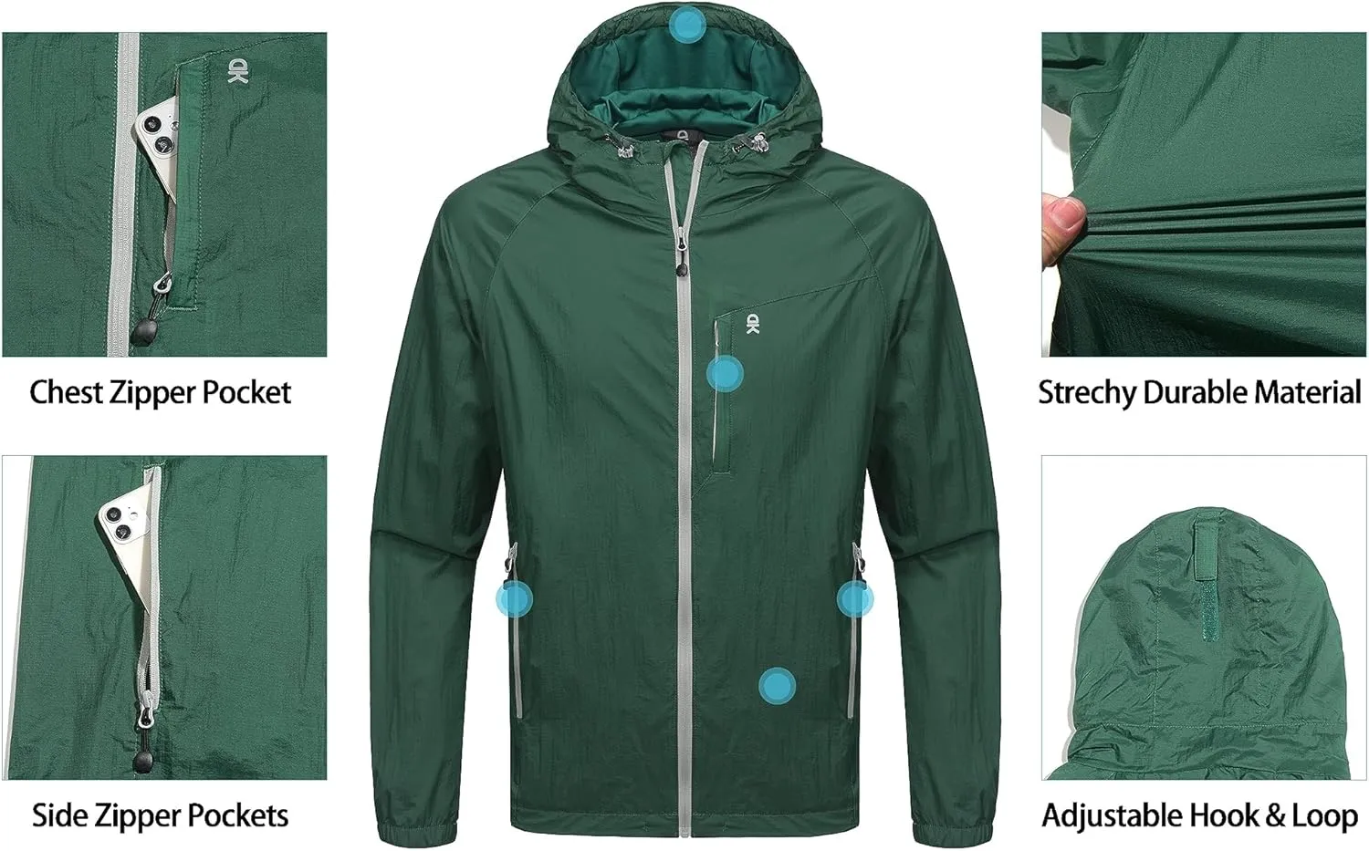 Little Donkey Andy Men's Packable Lightweight Hooded Jacket Windproof Windbreaker with Recycled Insulation