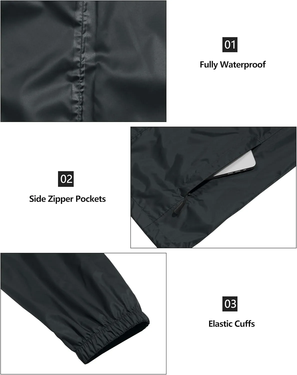 Little Donkey Andy Men's Packable Rain Jacket Windbreaker Waterproof Lightweight Rain Coat with Hood for Golf Cycling Hiking