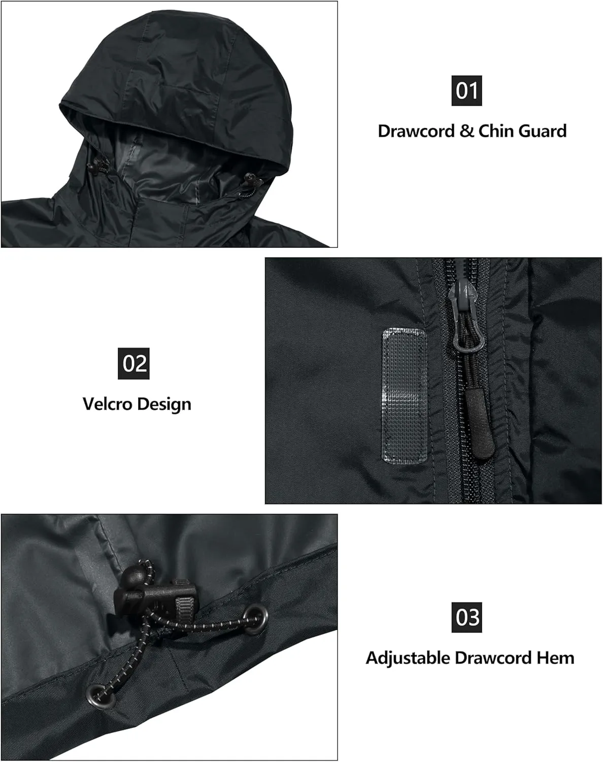 Little Donkey Andy Men's Packable Rain Jacket Windbreaker Waterproof Lightweight Rain Coat with Hood for Golf Cycling Hiking