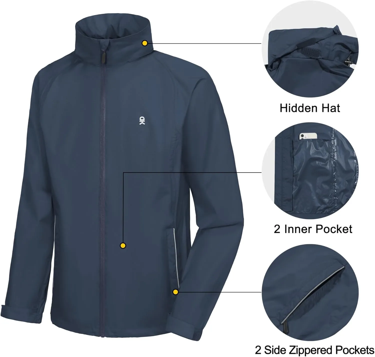 Little Donkey Andy Men's Waterproof Rain Jacket Lightweight Rain Shell Jacket Raincoat with Packable Hood