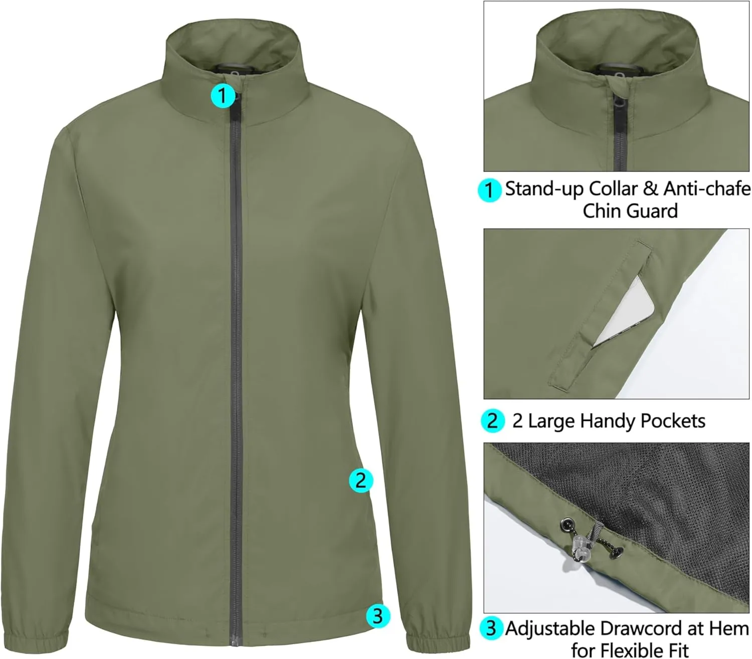 Little Donkey Andy Women's Lightweight Windbreaker Jacket Breathable Windproof Jacket Hiking Running Golf UPF50 