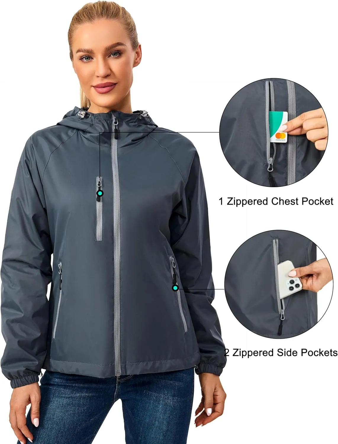 Little Donkey Andy Women's Lightweight Windbreaker Zip Up Windproof Outerwear Jacket for Hiking Travel Cycling