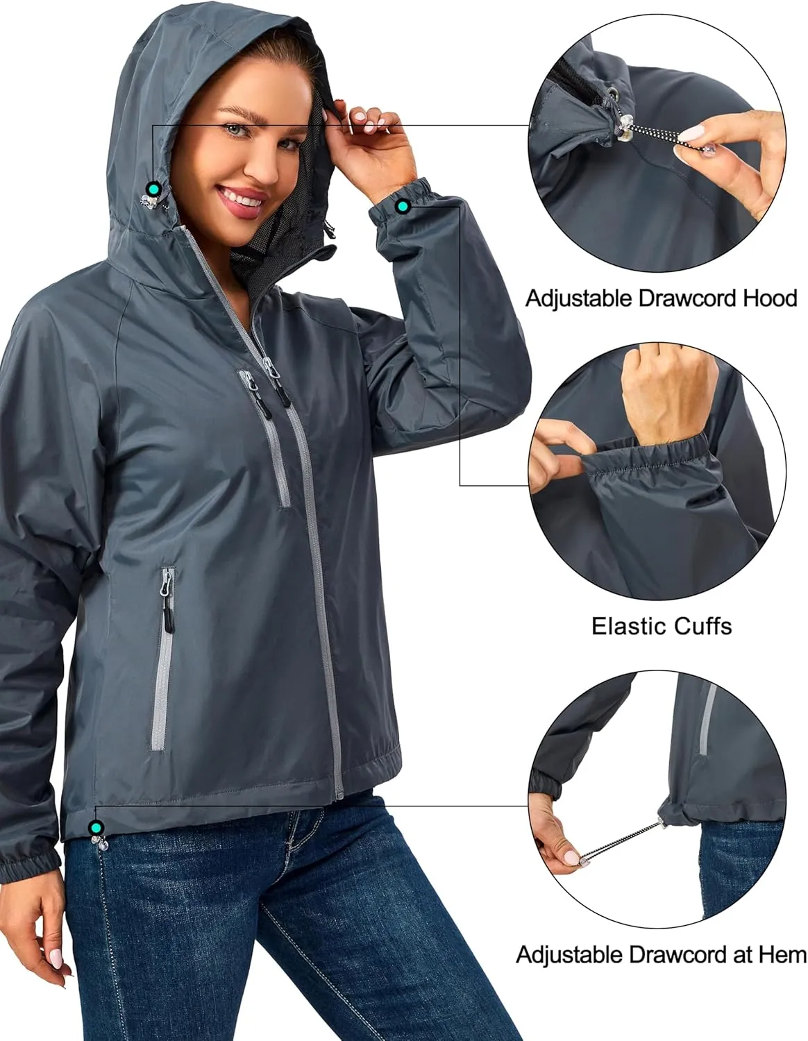Little Donkey Andy Women's Lightweight Windbreaker Zip Up Windproof Outerwear Jacket for Hiking Travel Cycling