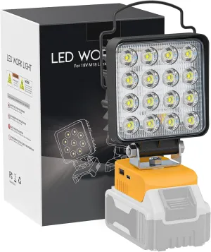 LIVOWALNY Cordless 20V Max LED Work Light for Dewalt 20v Battery, 60W 6000LM Flashlight, LED Flood Battery Light with USB and Type C Charging Port LED for Outdoors and Job Site Lighting