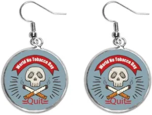 Logo l No Tobacco Day Ear Dangle Silver Drop Earring Jewelry Woman