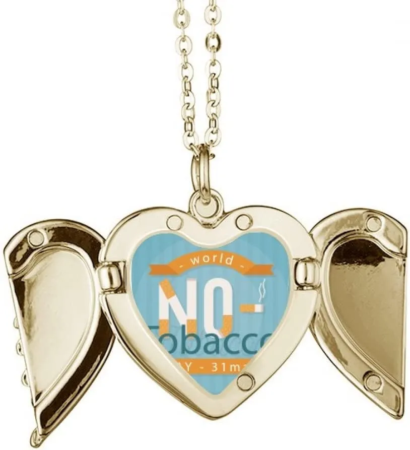 Logo No Tobacco Day Art Deco Fashion Folded Wings Peach Heart Pendant Necklace
