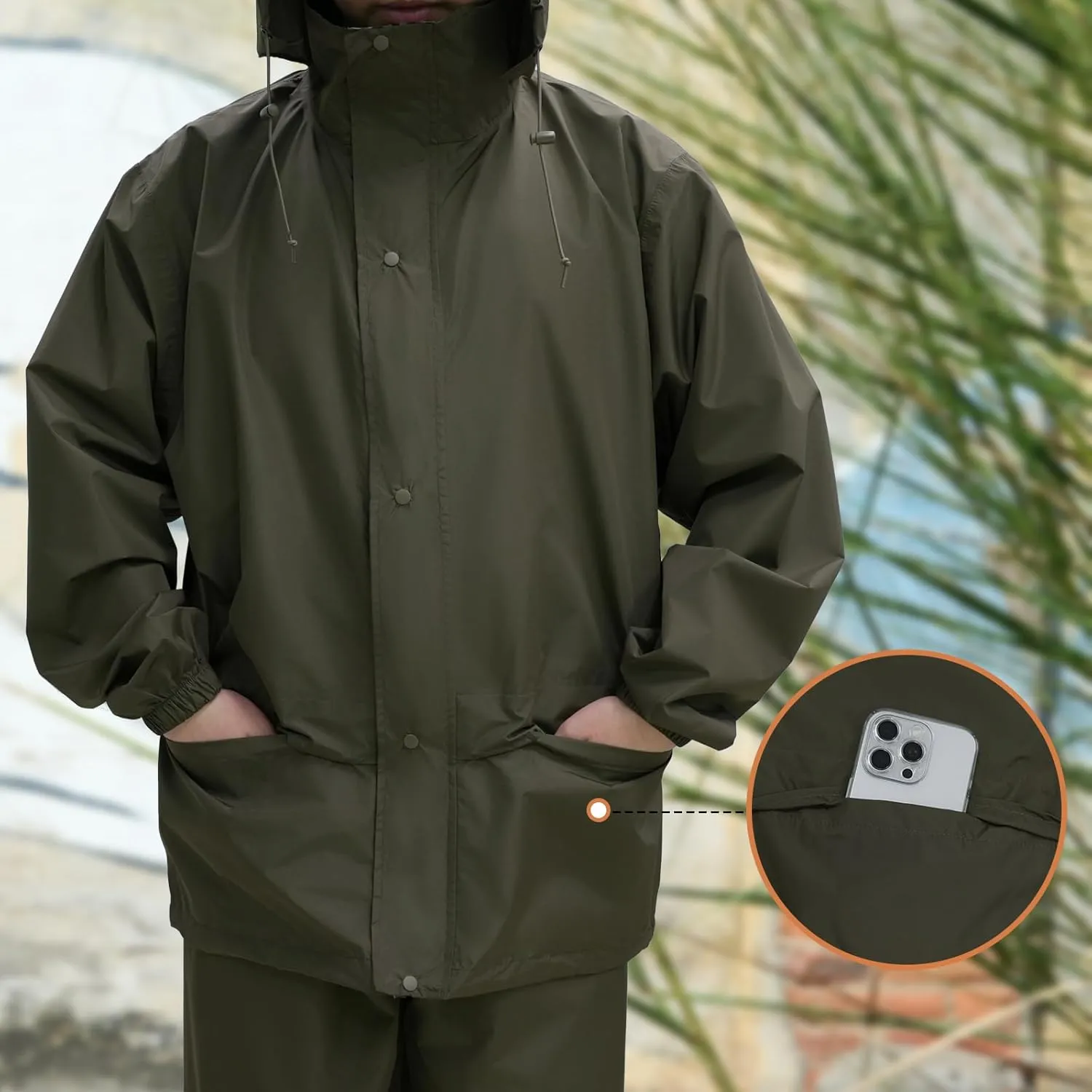 LOOGU Men's Rain Suit - Rain Gear for Men Waterproof, Lightweight Rain Coat, Breathable Mens Rain Jackets Hood and Pants