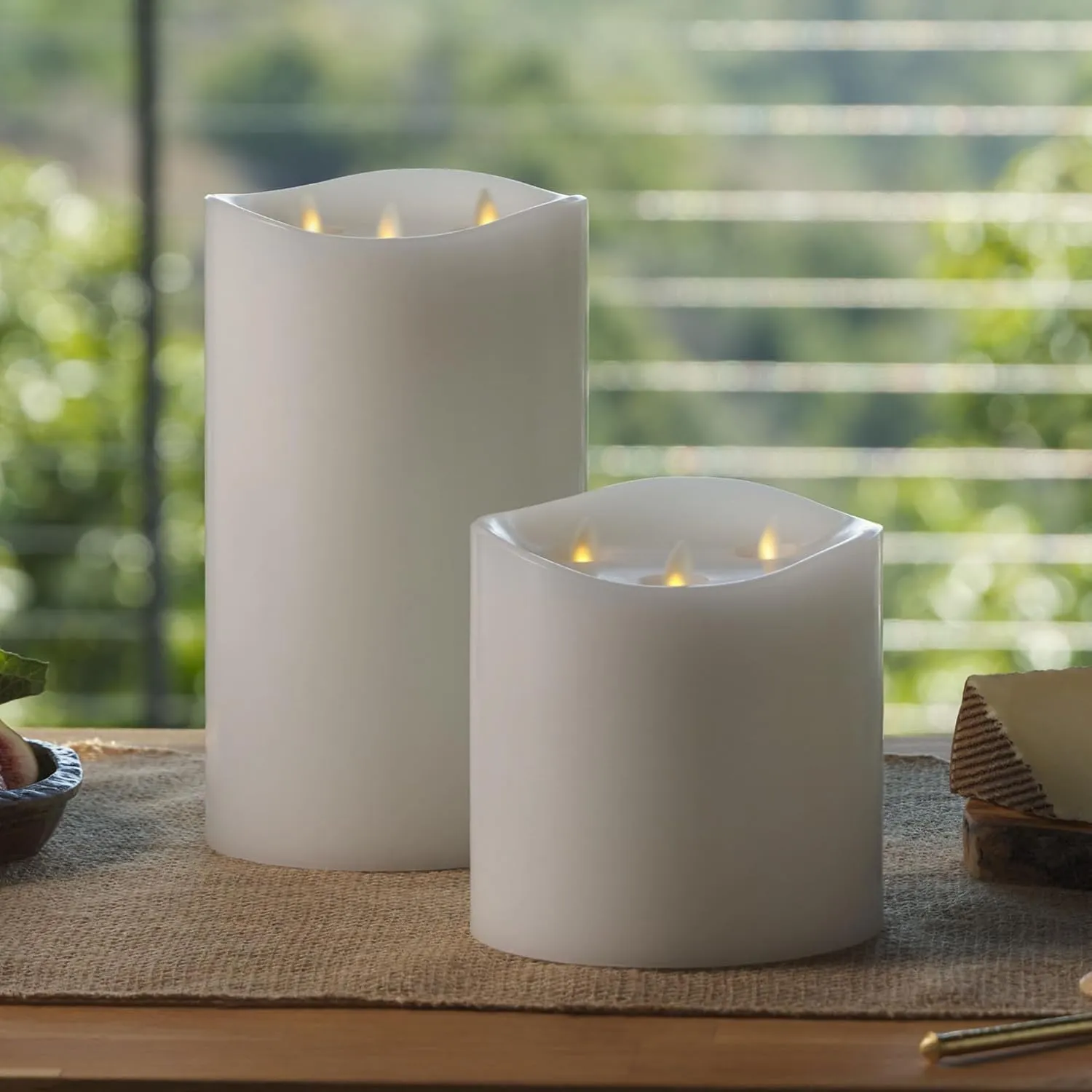 Luminara Tri-Flame Flameless LED Candle, White 5.8" x 9.7", Moving Flame Real Wax Home Decor Battery Operated Emergency Light, Religious Ceremony Safe