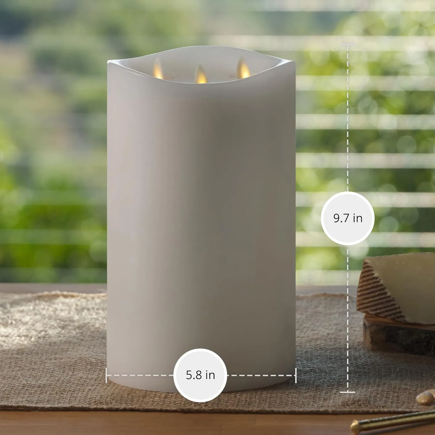 Luminara Tri-Flame Flameless LED Candle, White 5.8" x 9.7", Moving Flame Real Wax Home Decor Battery Operated Emergency Light, Religious Ceremony Safe