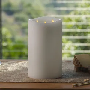 Luminara Tri-Flame Flameless LED Candle, White 5.8" x 9.7", Moving Flame Real Wax Home Decor Battery Operated Emergency Light, Religious Ceremony Safe