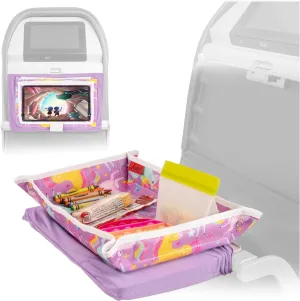 Lusso Gear Kids Airplane Tray Table Cover with Pockets - Travel Essentials for Toddlers - Travel Tray for Kids on Plane or Train - Airplane Must Haves and Flying Essentials - Baby Must Have (Unicorns)