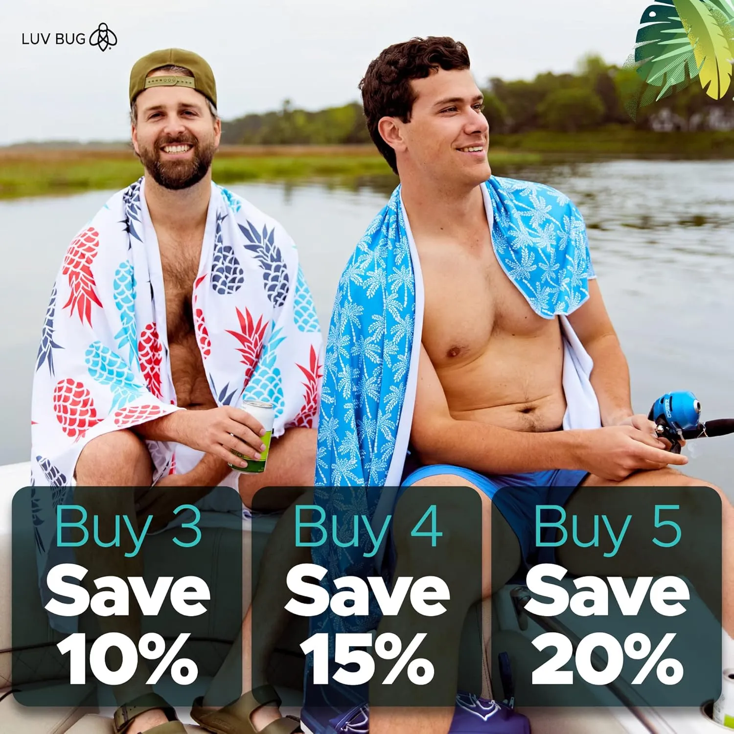 Luv Bug UPF Pool/Beach Towel, Sunscreen Towel, UV Protection, UPF 50 , Sand Free, Absorbent, & Quick Drying for Swimming, Beaches, Camping, & Travel (28.5" x 58.5", Surf Vibes)