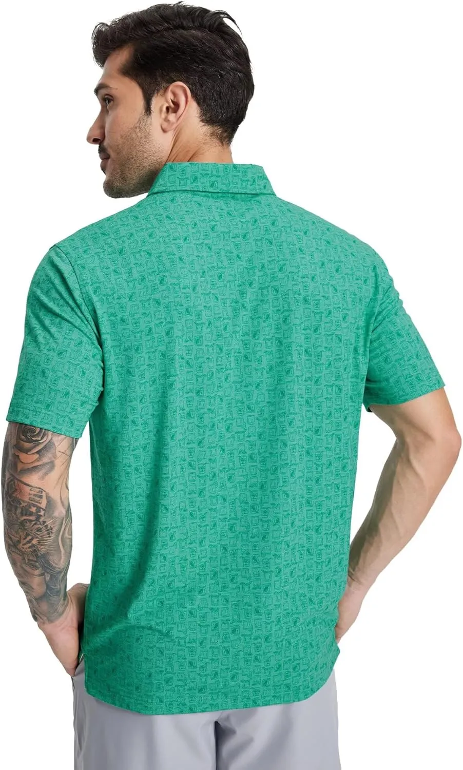 M MAELREG Golf Shirts for Men Print Performance Moisture Wicking Dry Fit Heather Stripe Collared Mens Polo Shirt Short Sleeve