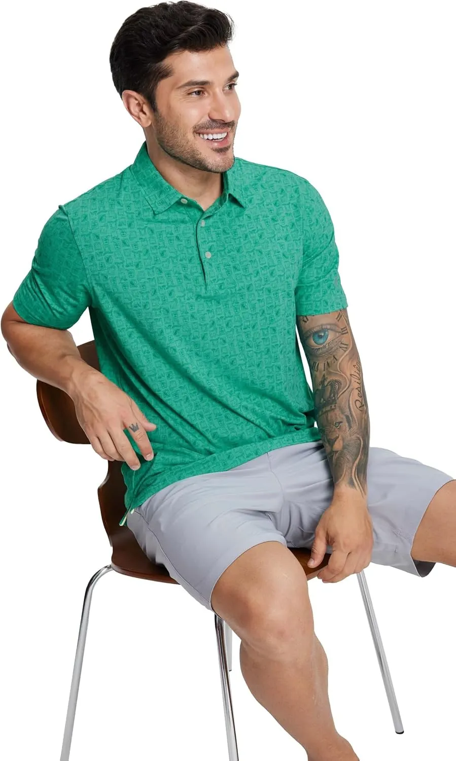 M MAELREG Golf Shirts for Men Print Performance Moisture Wicking Dry Fit Heather Stripe Collared Mens Polo Shirt Short Sleeve