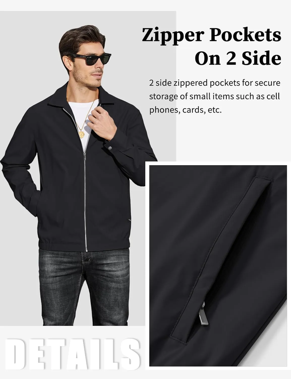 MAGCOMSEN Men's Lightweight Jackets Full Zip Up Light Coat Laydown Collar Jacket Casual Windbreaker Jacket with Zip Pockets