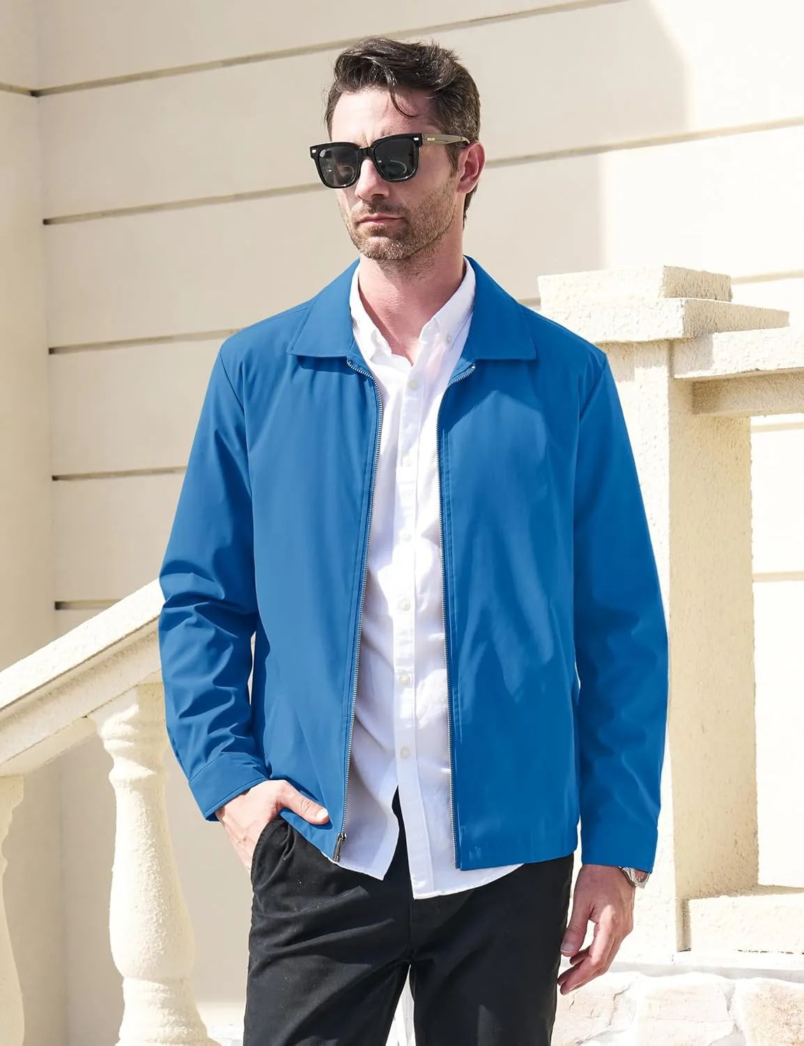 MAGCOMSEN Men's Lightweight Jackets Full Zip Up Light Coat Laydown Collar Jacket Casual Windbreaker Jacket with Zip Pockets