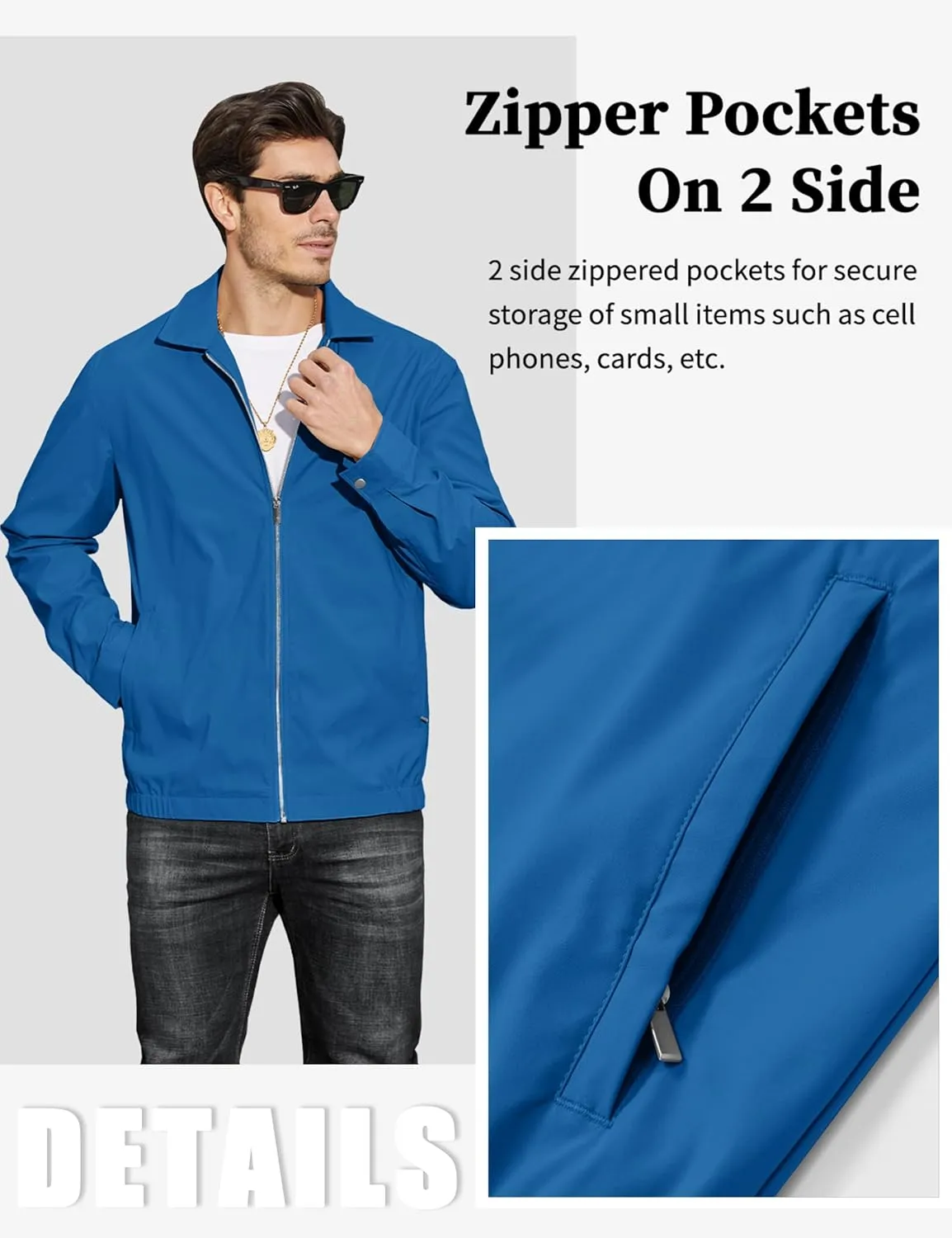 MAGCOMSEN Men's Lightweight Jackets Full Zip Up Light Coat Laydown Collar Jacket Casual Windbreaker Jacket with Zip Pockets