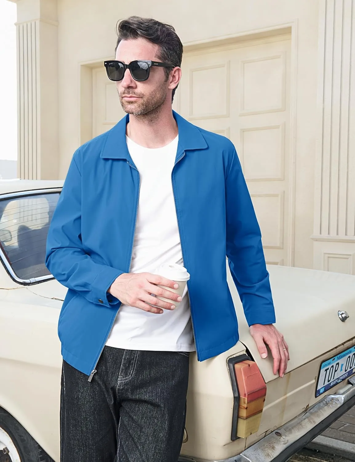 MAGCOMSEN Men's Lightweight Jackets Full Zip Up Light Coat Laydown Collar Jacket Casual Windbreaker Jacket with Zip Pockets