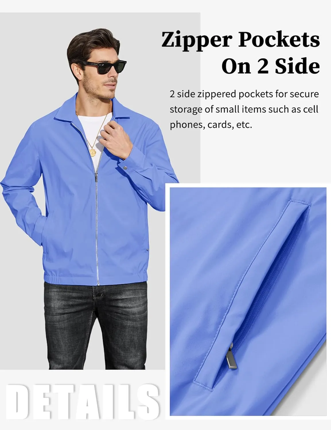 MAGCOMSEN Men's Lightweight Jackets Full Zip Up Light Coat Laydown Collar Jacket Casual Windbreaker Jacket with Zip Pockets