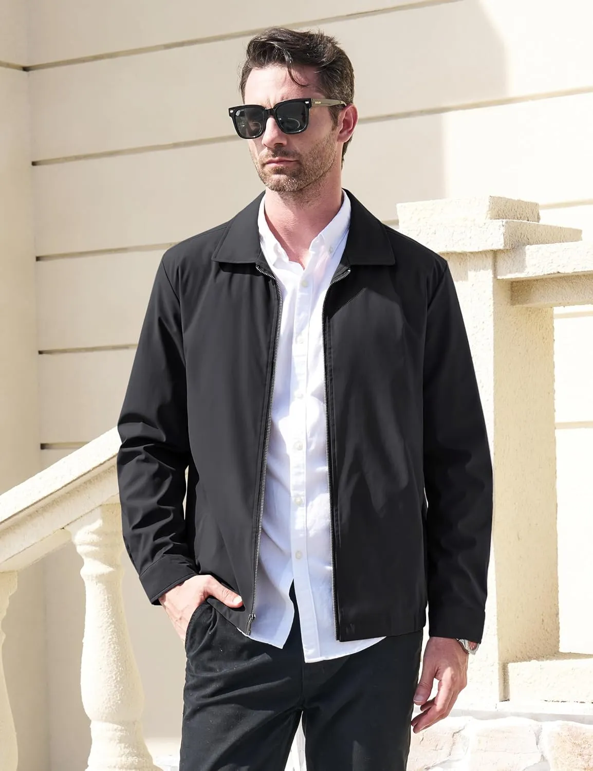 MAGCOMSEN Men's Lightweight Jackets Full Zip Up Light Coat Laydown Collar Jacket Casual Windbreaker Jacket with Zip Pockets
